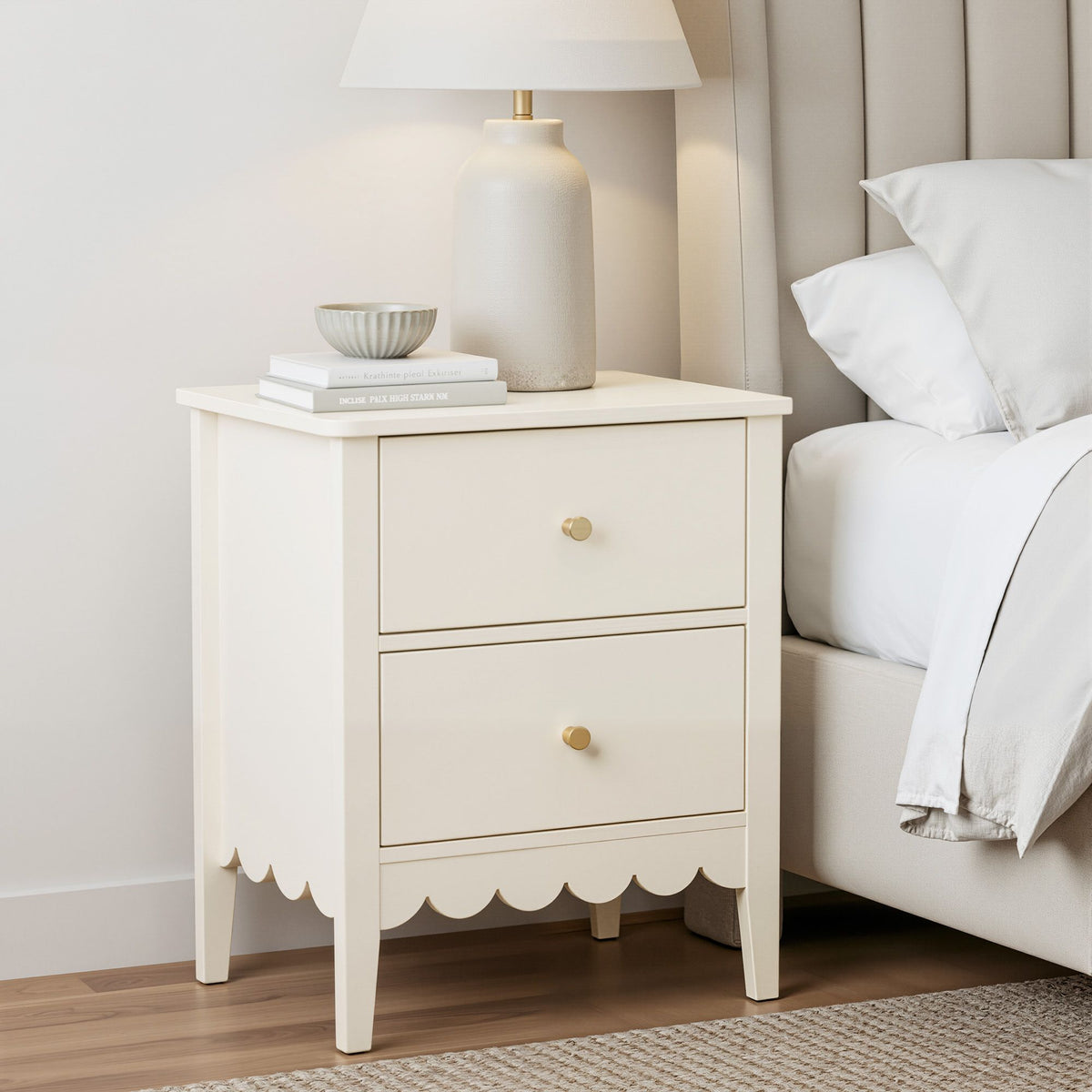Lenora Chic Bedside Table 2 Drawer – Off White