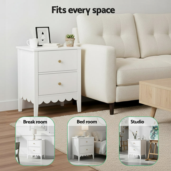 Artiss Bedside Table 2 Drawers Bedroom Storage Nightstand White - Homecoze