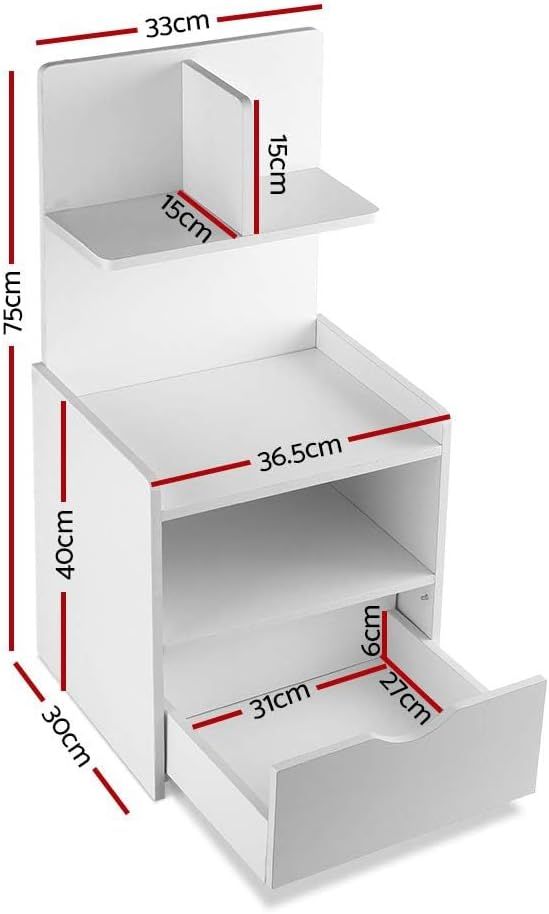 Unique Storage Bookshelf Bedside Table with Drawer - White - Homecoze