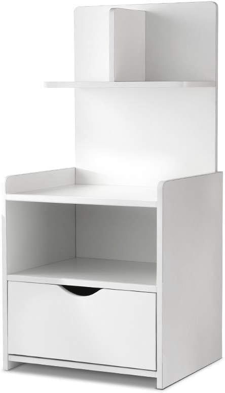 Unique Storage Bookshelf Bedside Table with Drawer - White
