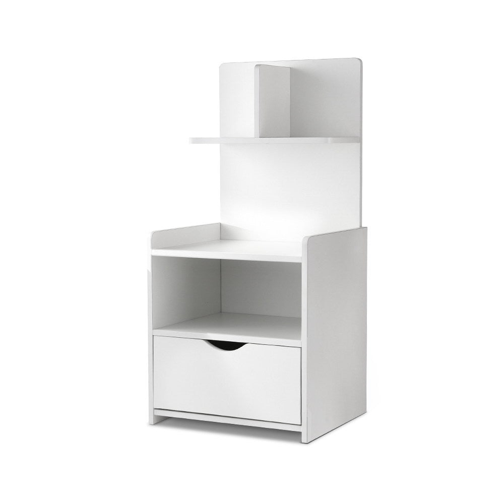 Unique Storage Bookshelf Bedside Table with Drawer - White - Homecoze
