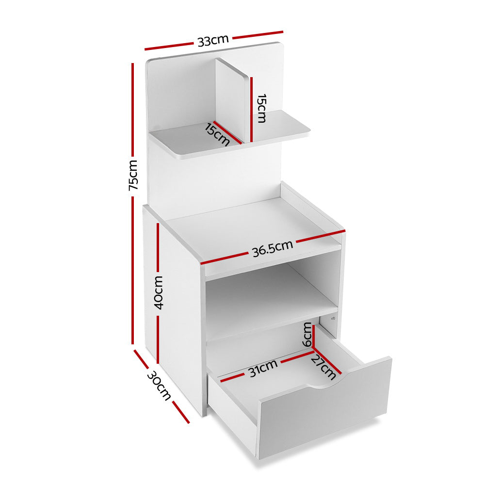 Unique Storage Bookshelf Bedside Table with Drawer - White - Homecoze
