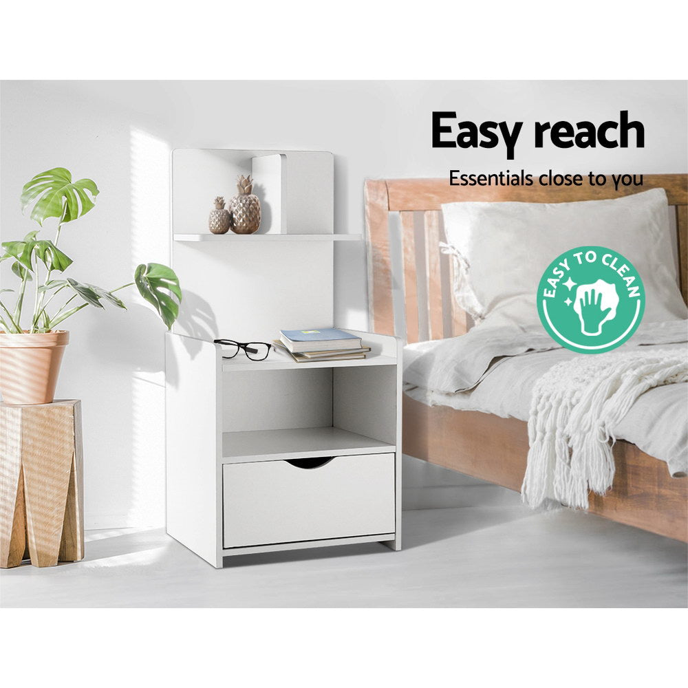 Unique Storage Bookshelf Bedside Table with Drawer - White - Homecoze