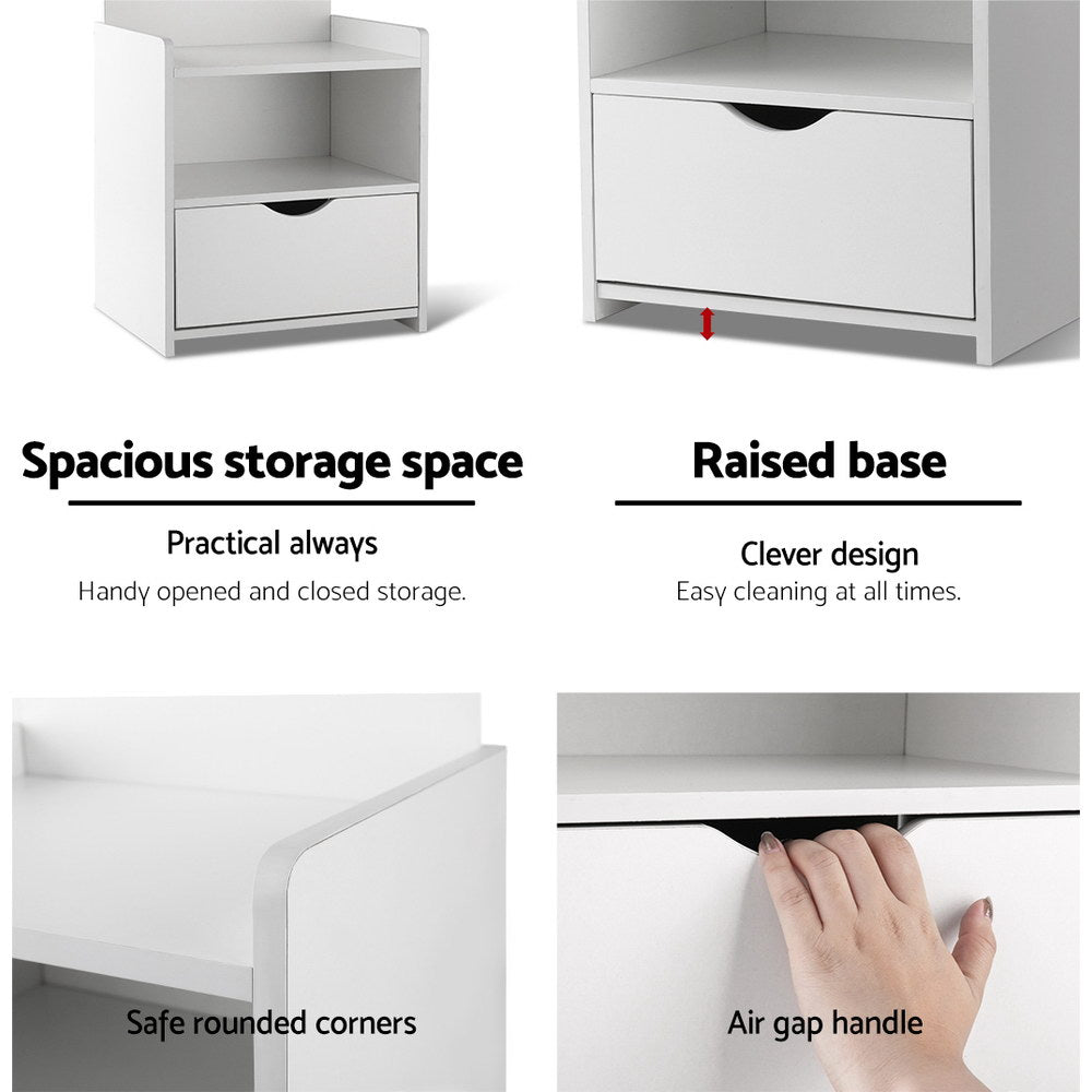 Unique Storage Bookshelf Bedside Table with Drawer - White - Homecoze