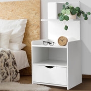 Unique Storage Bookshelf Bedside Table with Drawer - White - Homecoze