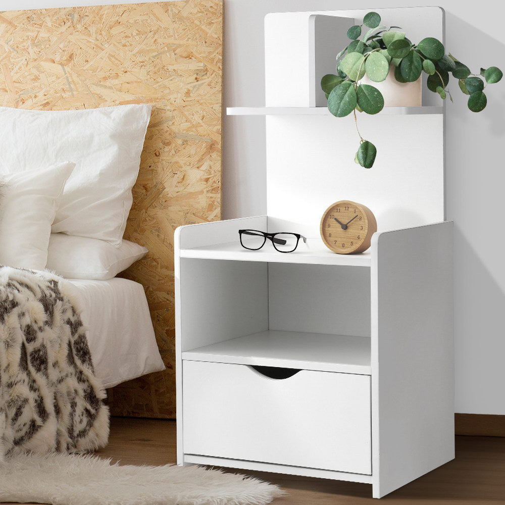 Unique Storage Bookshelf Bedside Table with Drawer - White - Homecoze