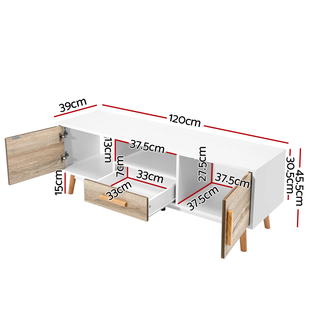 White & Oak Wooden Entertainment Unit 120cm - Homecoze