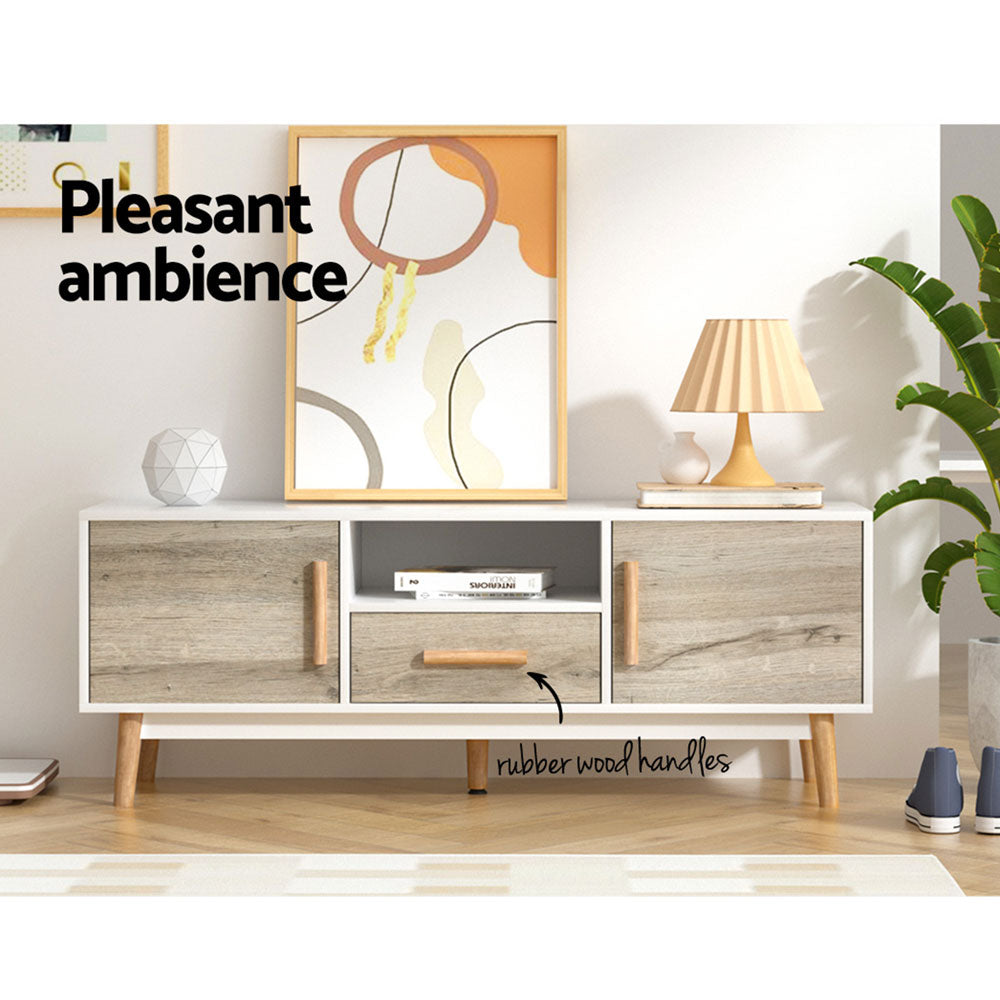 White & Oak Wooden Entertainment Unit 120cm - Homecoze