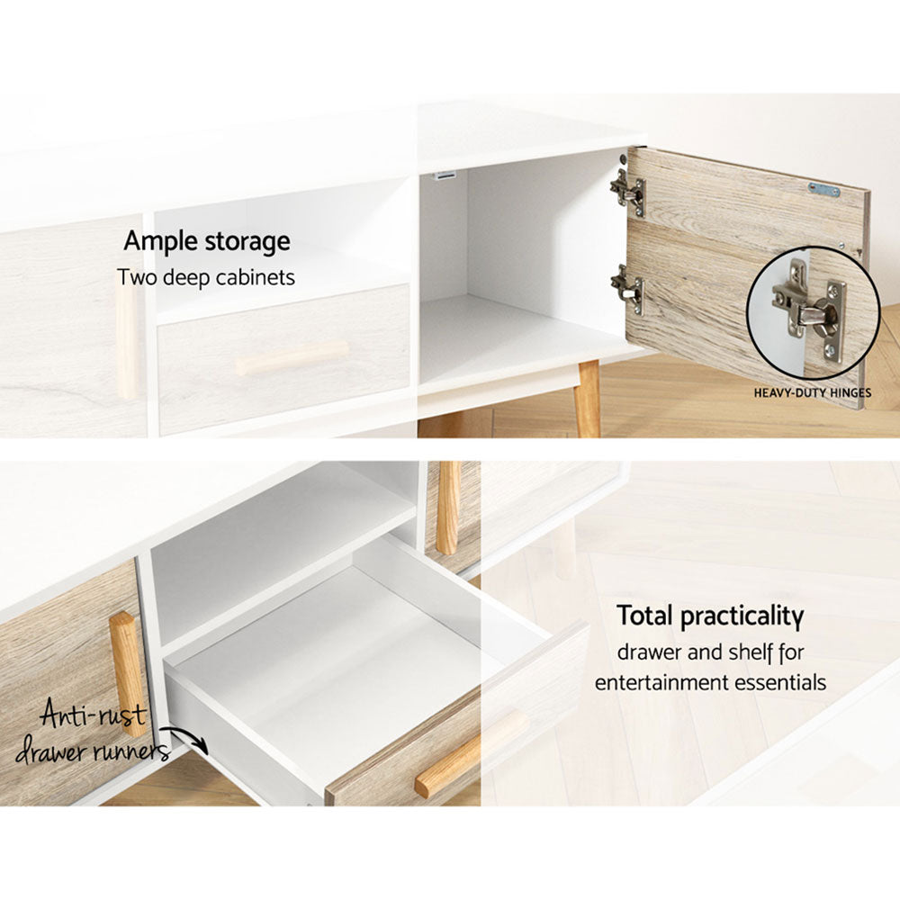 White & Oak Wooden Entertainment Unit 120cm - Homecoze
