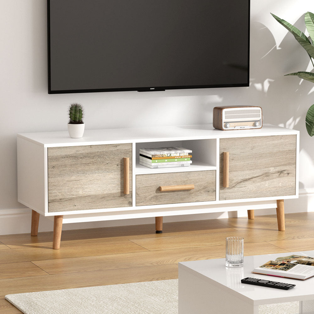 White & Oak Wooden Entertainment Unit 120cm - Homecoze