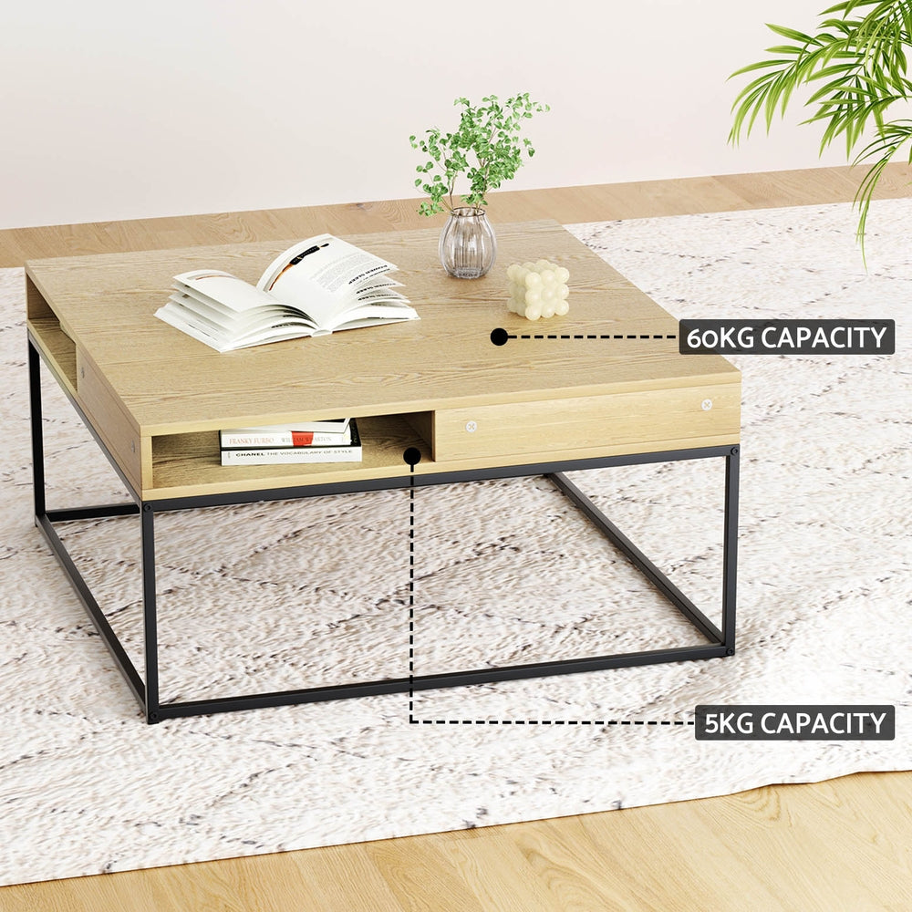 Coffee Table with Open Shelf Storage - Black & Pine