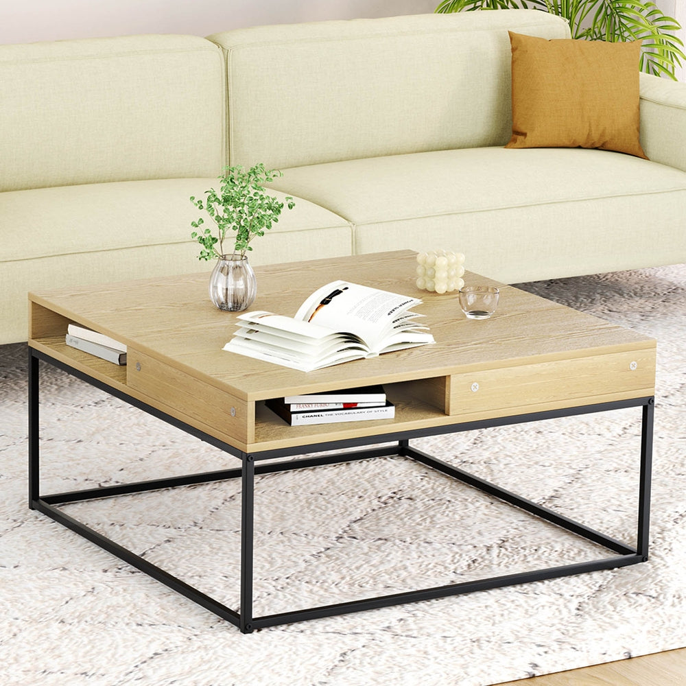 Coffee Table with Open Shelf Storage - Black & Pine