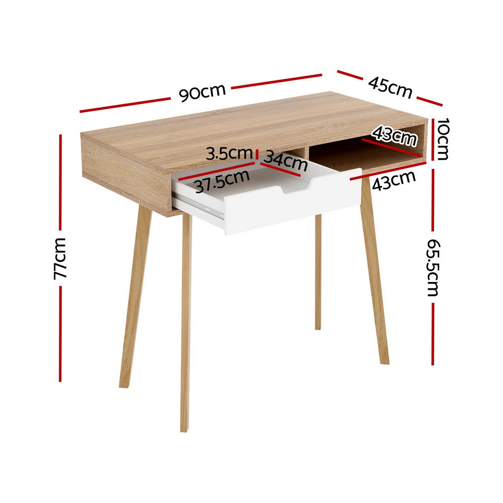 Modern Compact Wood Computer Desk - Oak & White - Homecoze