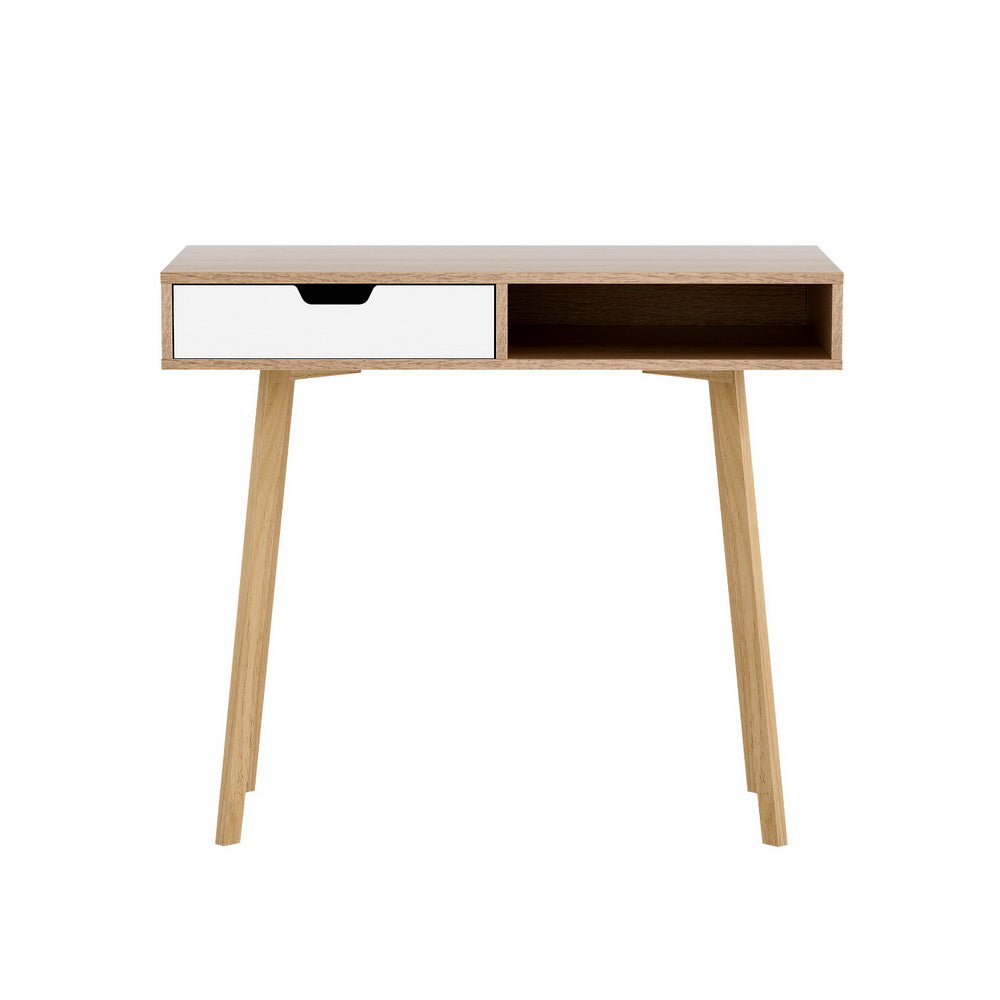 Modern Compact Wood Computer Desk - Oak & White - Homecoze