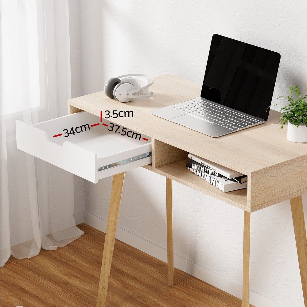 Modern Compact Wood Computer Desk - Oak & White - Homecoze