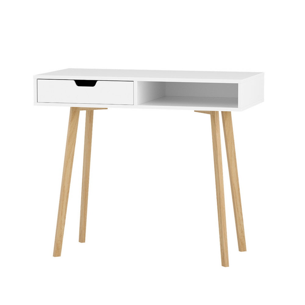 Modern Compact Wood Computer Desk - White & Oak - Homecoze