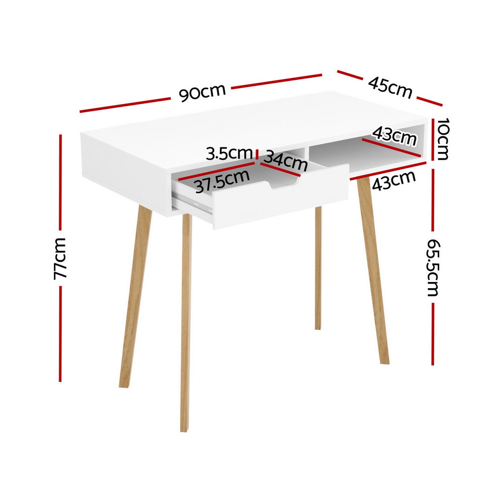 Modern Compact Wood Computer Desk - White & Oak - Homecoze