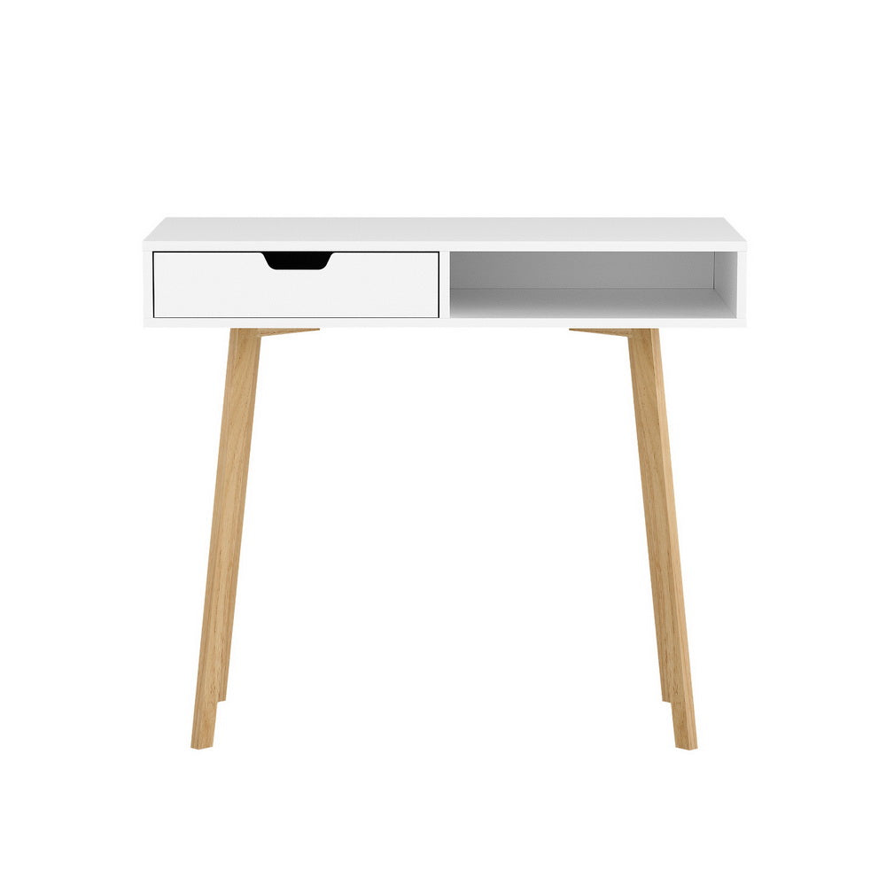 Modern Compact Wood Computer Desk - White & Oak - Homecoze