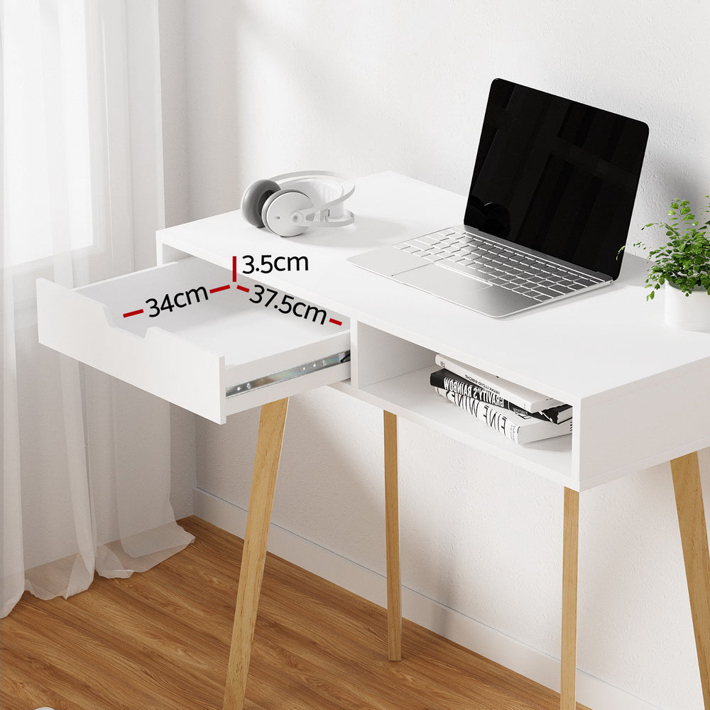 Modern Compact Wood Computer Desk - White & Oak - Homecoze