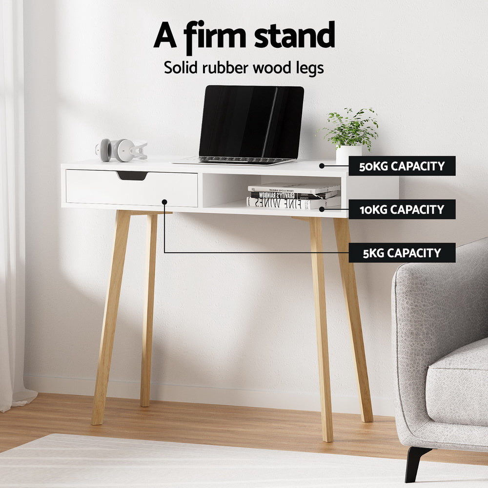 Modern Compact Wood Computer Desk - White & Oak - Homecoze