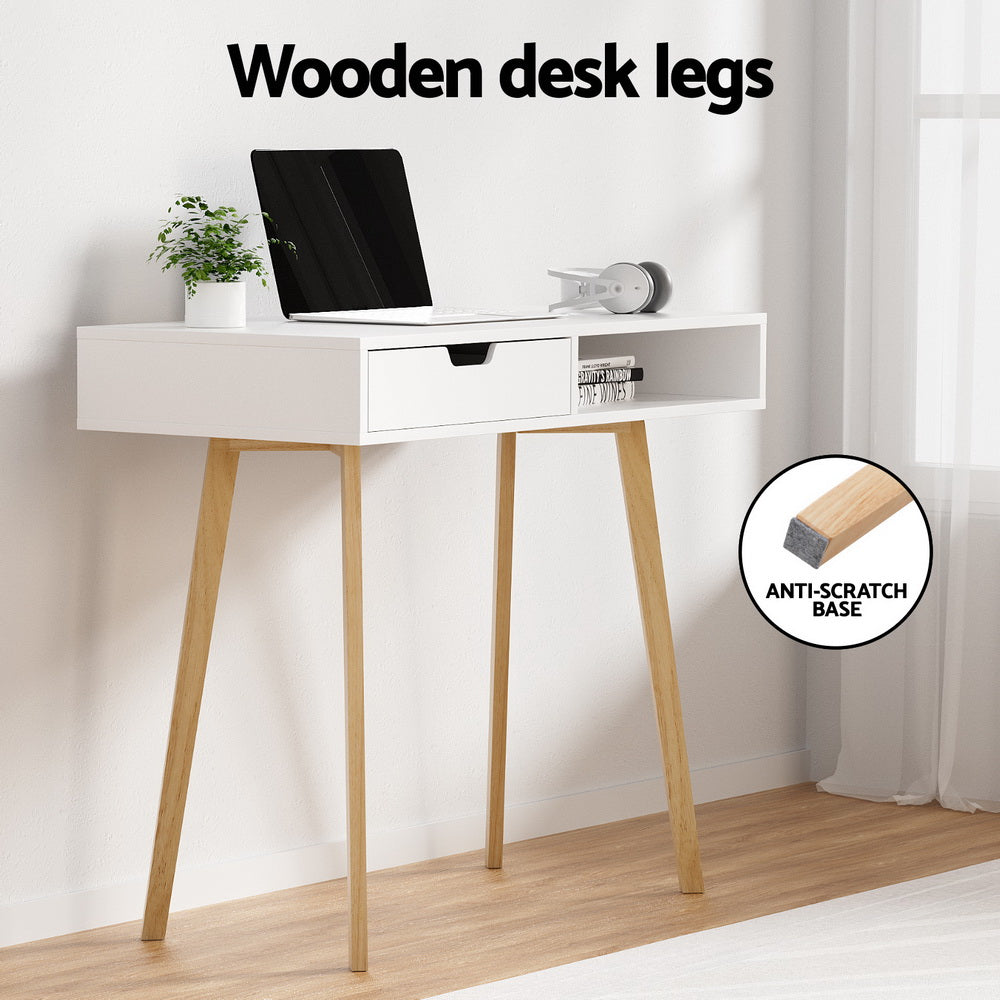 Modern Compact Wood Computer Desk - White & Oak - Homecoze