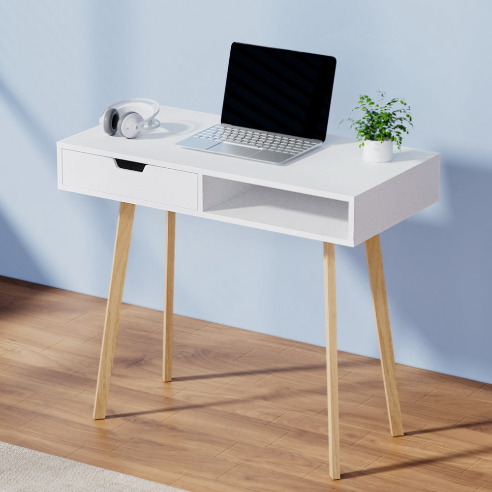 Modern Compact Wood Computer Desk - White & Oak - Homecoze