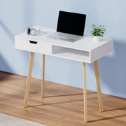 Modern Compact Wood Computer Desk - White & Oak - Homecoze