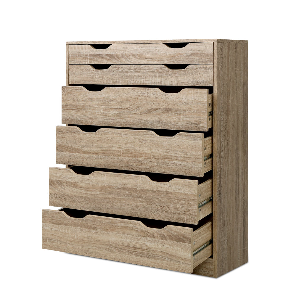 6 Drawer Chest of Drawers Tallboy Dresser - Oak - Homecoze