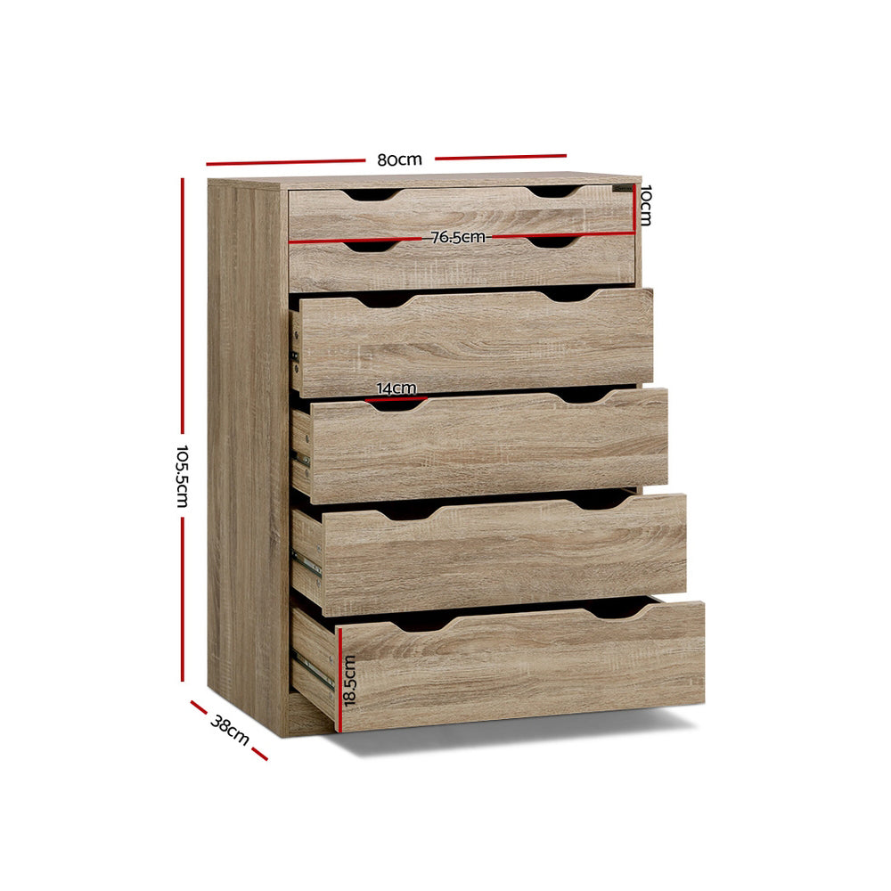 6 Drawer Chest of Drawers Tallboy Dresser - Oak - Homecoze