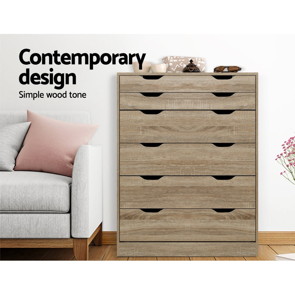 6 Drawer Chest of Drawers Tallboy Dresser - Oak - Homecoze