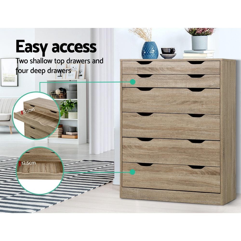 6 Drawer Chest of Drawers Tallboy Dresser - Oak - Homecoze