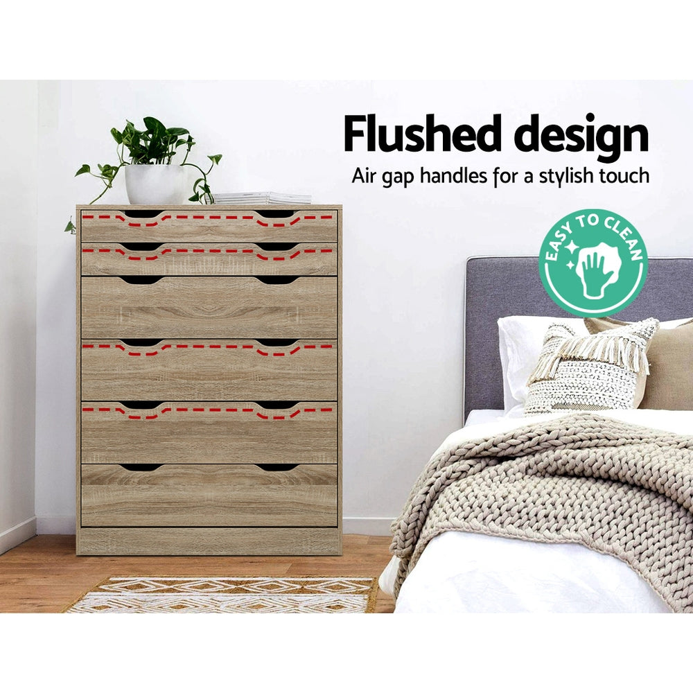 6 Drawer Chest of Drawers Tallboy Dresser - Oak - Homecoze
