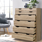 6 Drawer Chest of Drawers Tallboy Dresser - Oak - Homecoze