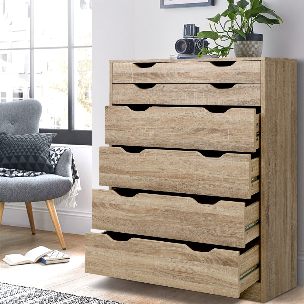 6 Drawer Chest of Drawers Tallboy Dresser - Oak - Homecoze