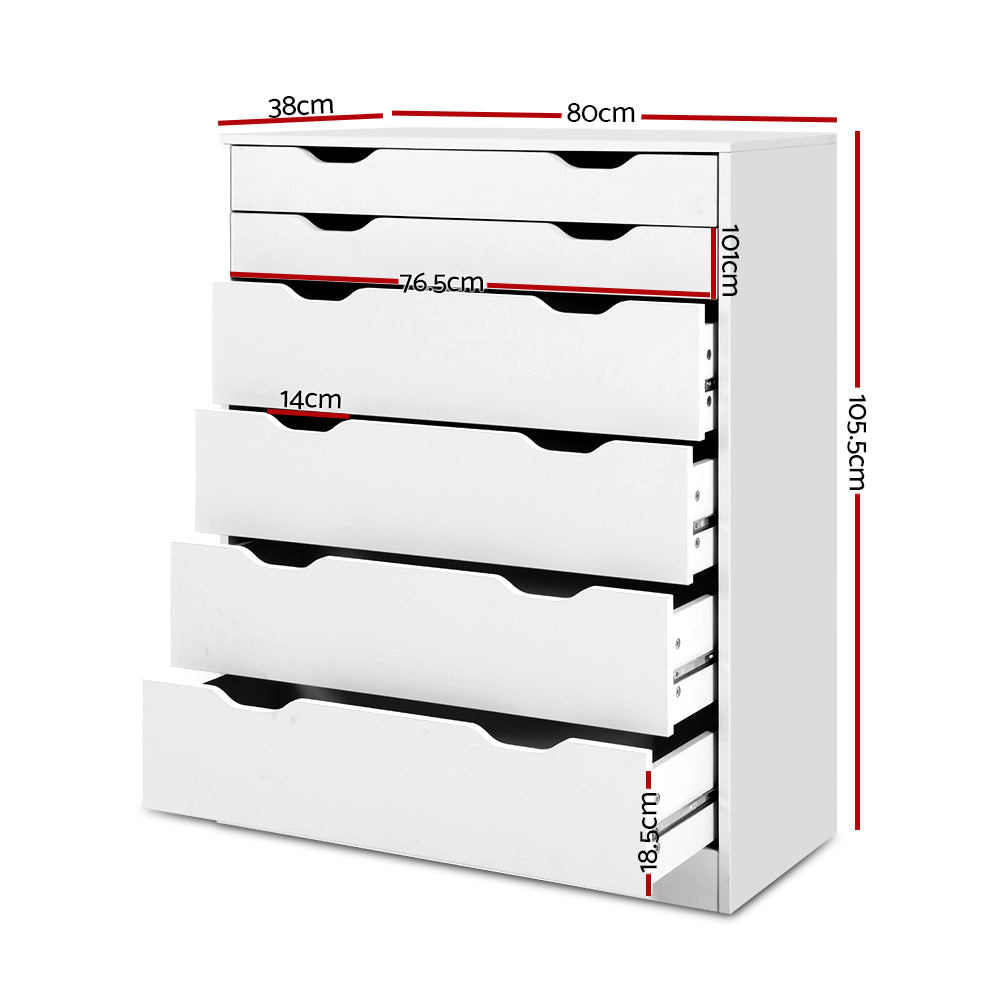 6 Drawer Chest of Drawers Tallboy Dresser - White - Homecoze