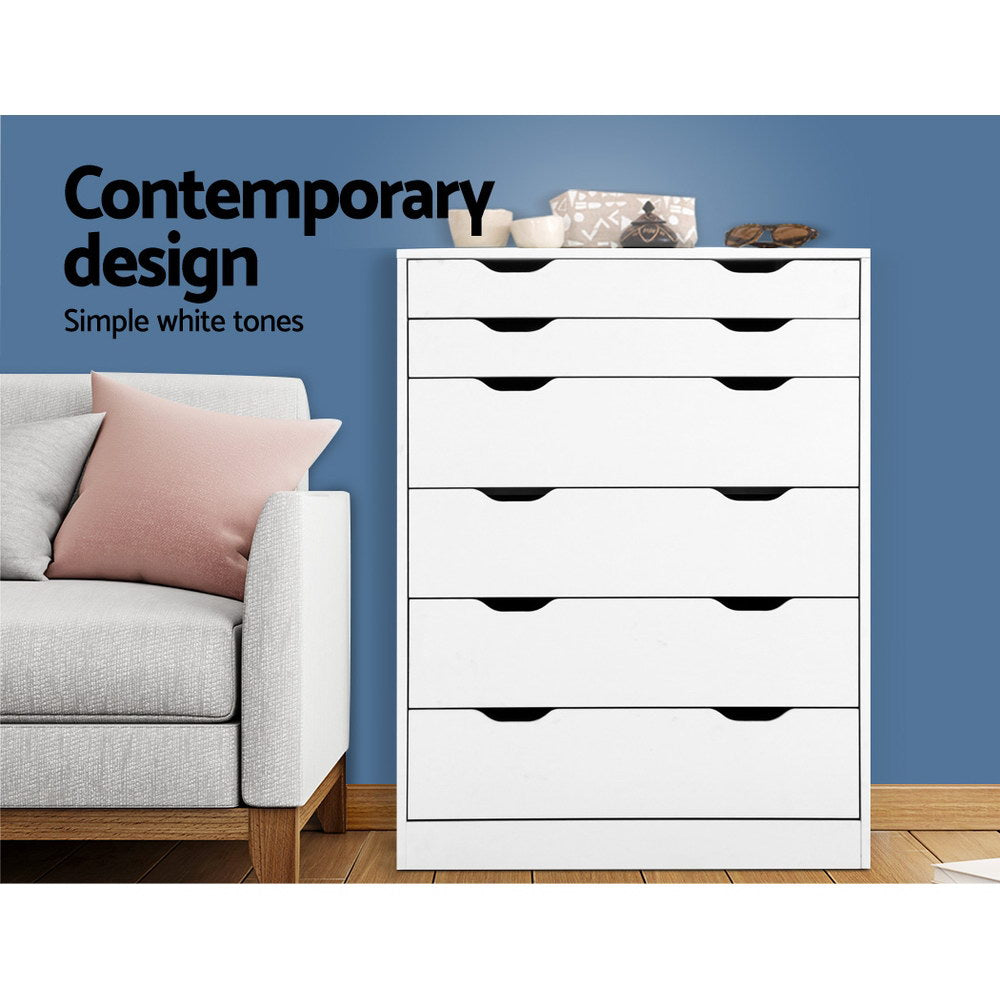 6 Drawer Chest of Drawers Tallboy Dresser - White - Homecoze