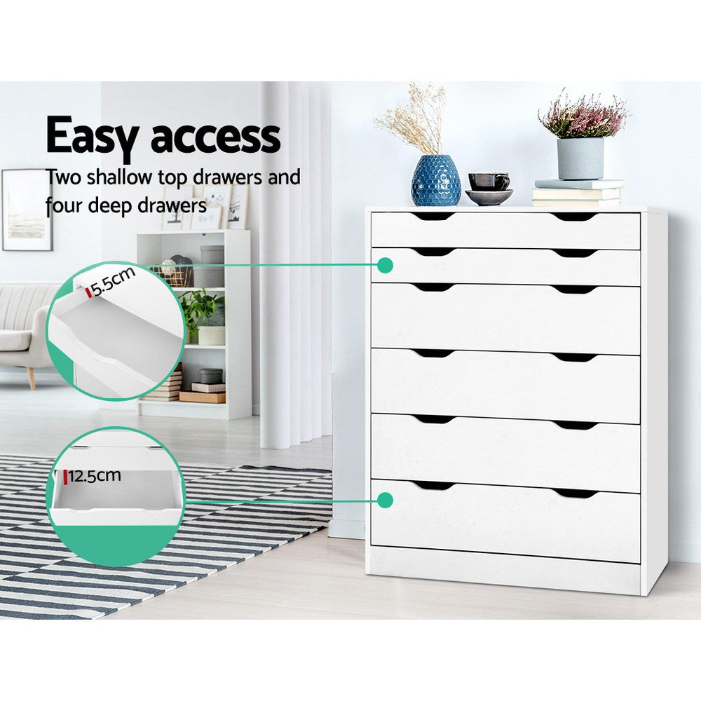 6 Drawer Chest of Drawers Tallboy Dresser - White - Homecoze