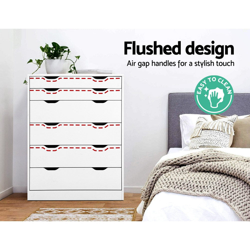 6 Drawer Chest of Drawers Tallboy Dresser - White - Homecoze