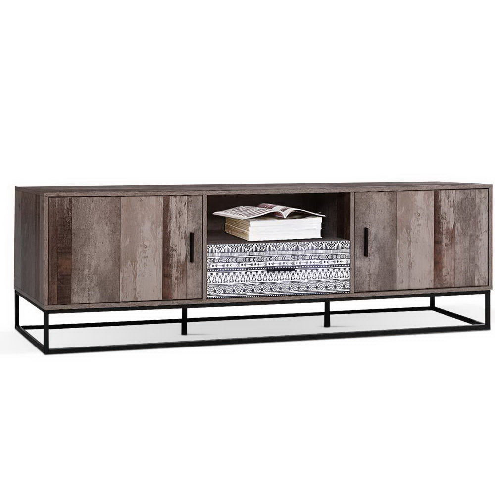 Declan Industrial TV Unit 180cm – Rustic Wood - Homecoze