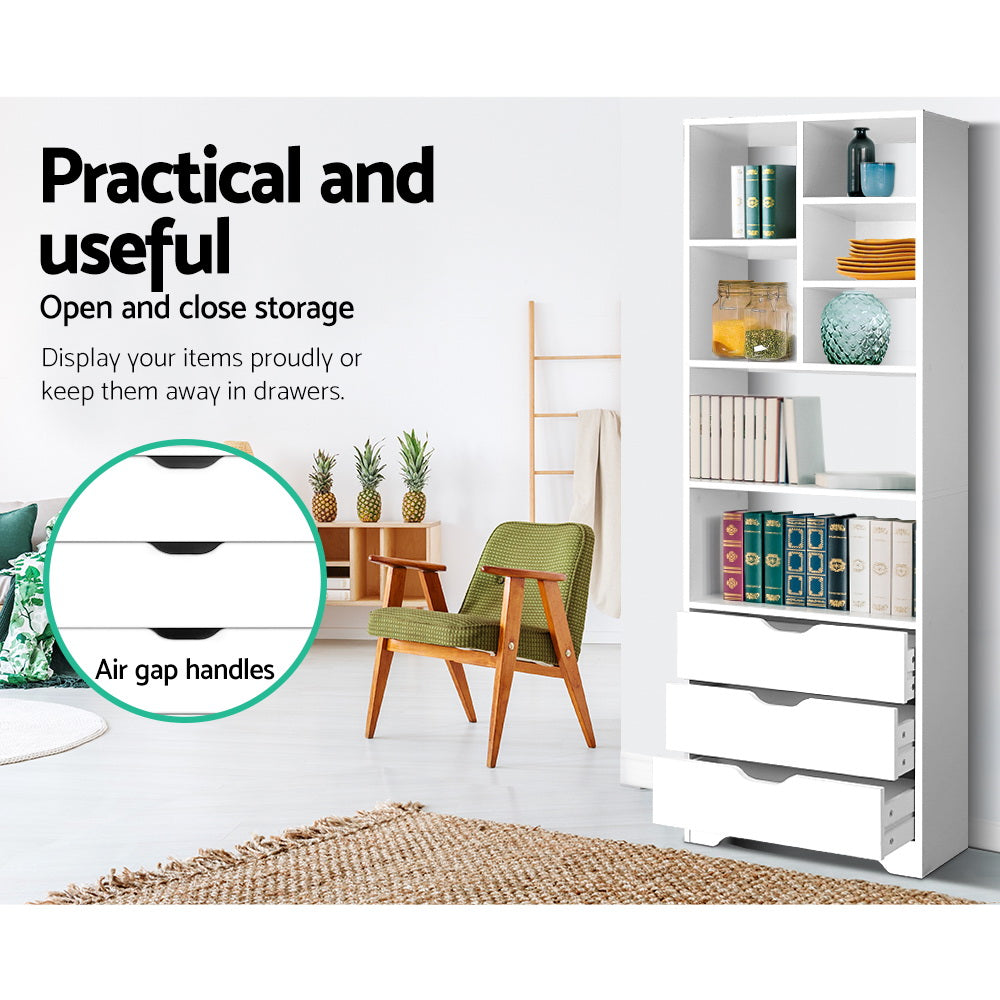 3 Drawer Display Bookshelf Shelf - White - Homecoze