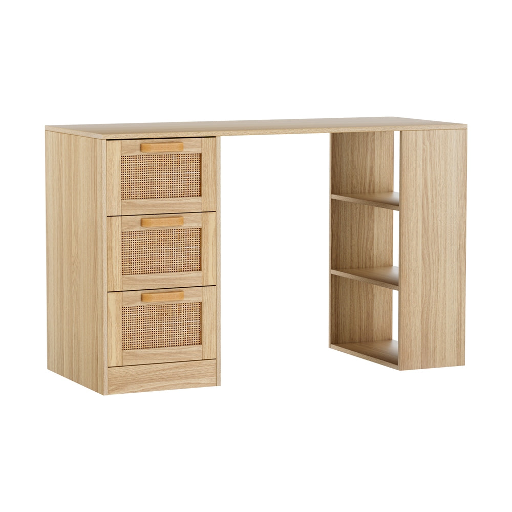 Rattan Home Office Computer Study Desk with Drawers - Homecoze