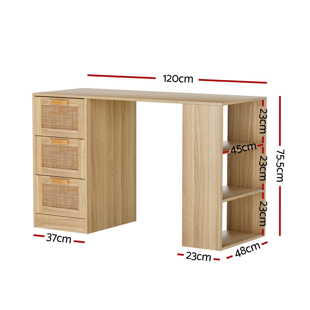 Rattan Home Office Computer Study Desk with Drawers - Homecoze