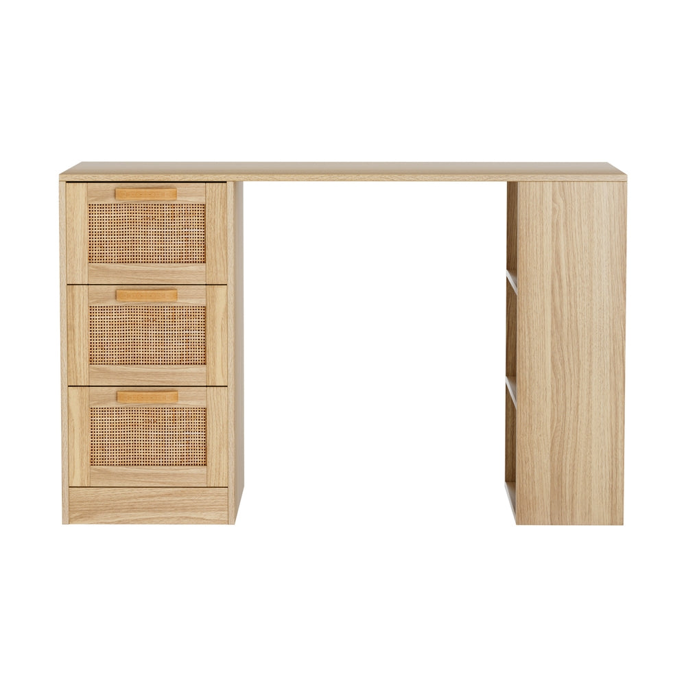Rattan Home Office Computer Study Desk with Drawers - Homecoze