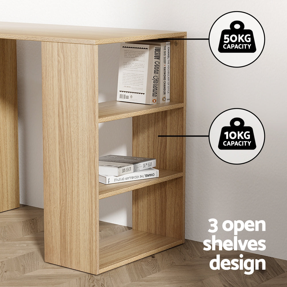 Rattan Home Office Computer Study Desk with Drawers - Homecoze