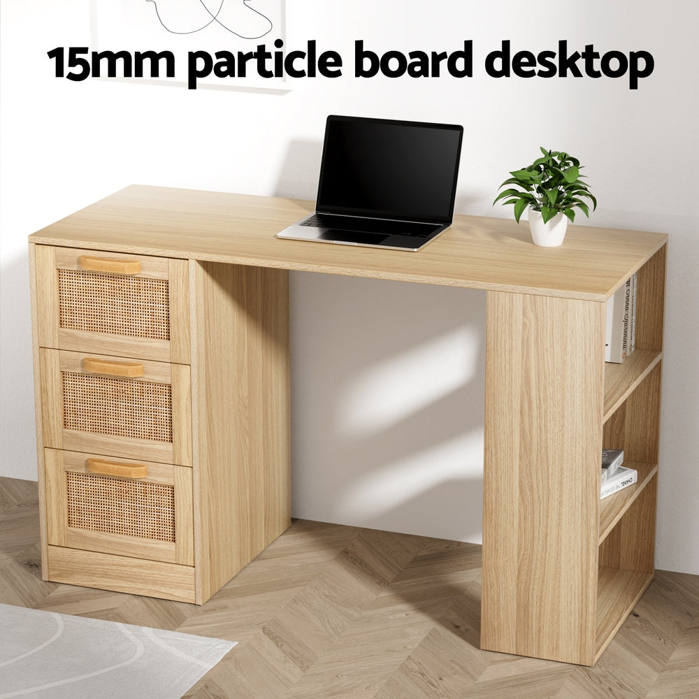 Rattan Home Office Computer Study Desk with Drawers - Homecoze