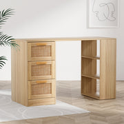 Rattan Home Office Computer Study Desk with Drawers - Homecoze