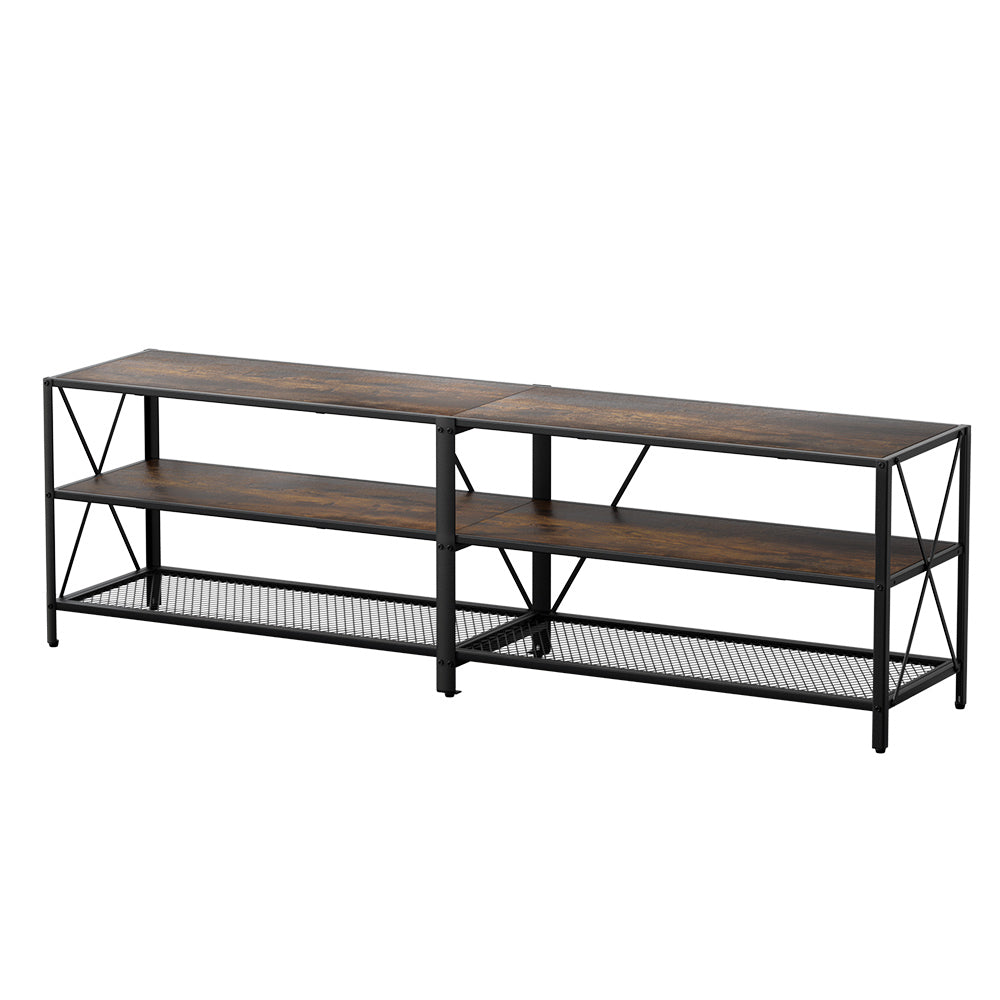 Industrial Style Rustic TV Entertainment Unit 3-tier Shelve - Walnut - Homecoze