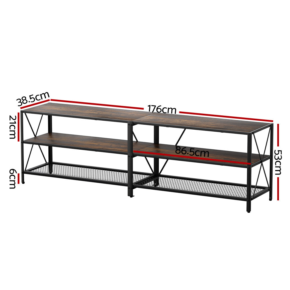 Industrial Style Rustic TV Entertainment Unit 3-tier Shelve - Walnut - Homecoze