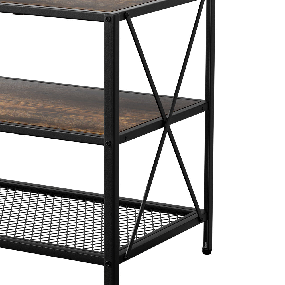 Industrial Style Rustic TV Entertainment Unit 3-tier Shelve - Walnut - Homecoze