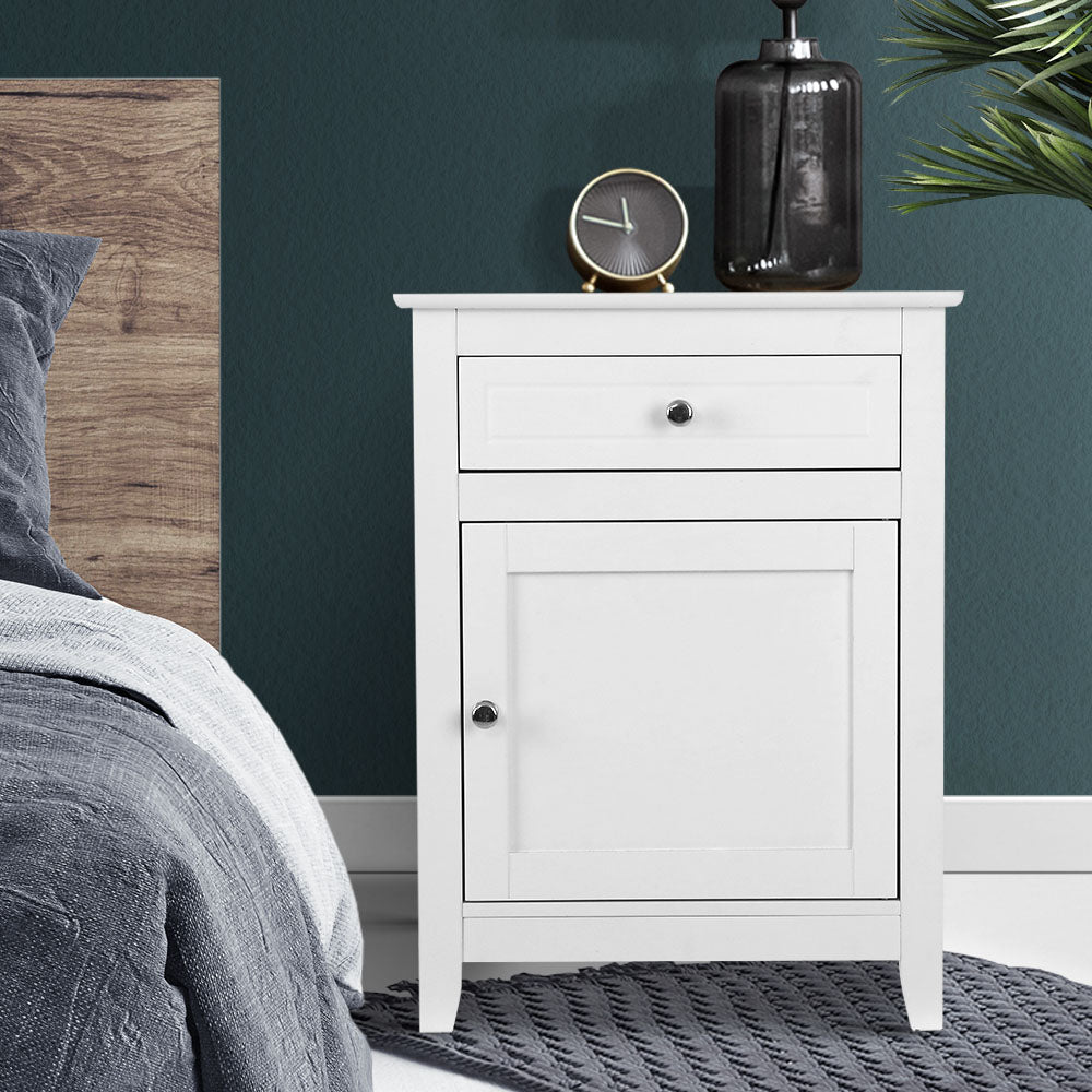 Harald Bedside Table Drawer & Cabinet – White - Homecoze